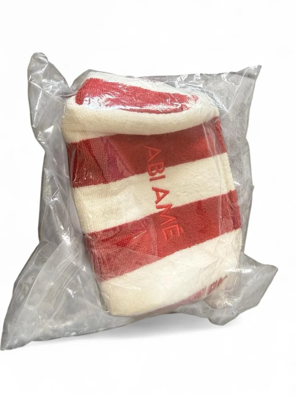 Red and Cream Striped Cosmetic Pouch